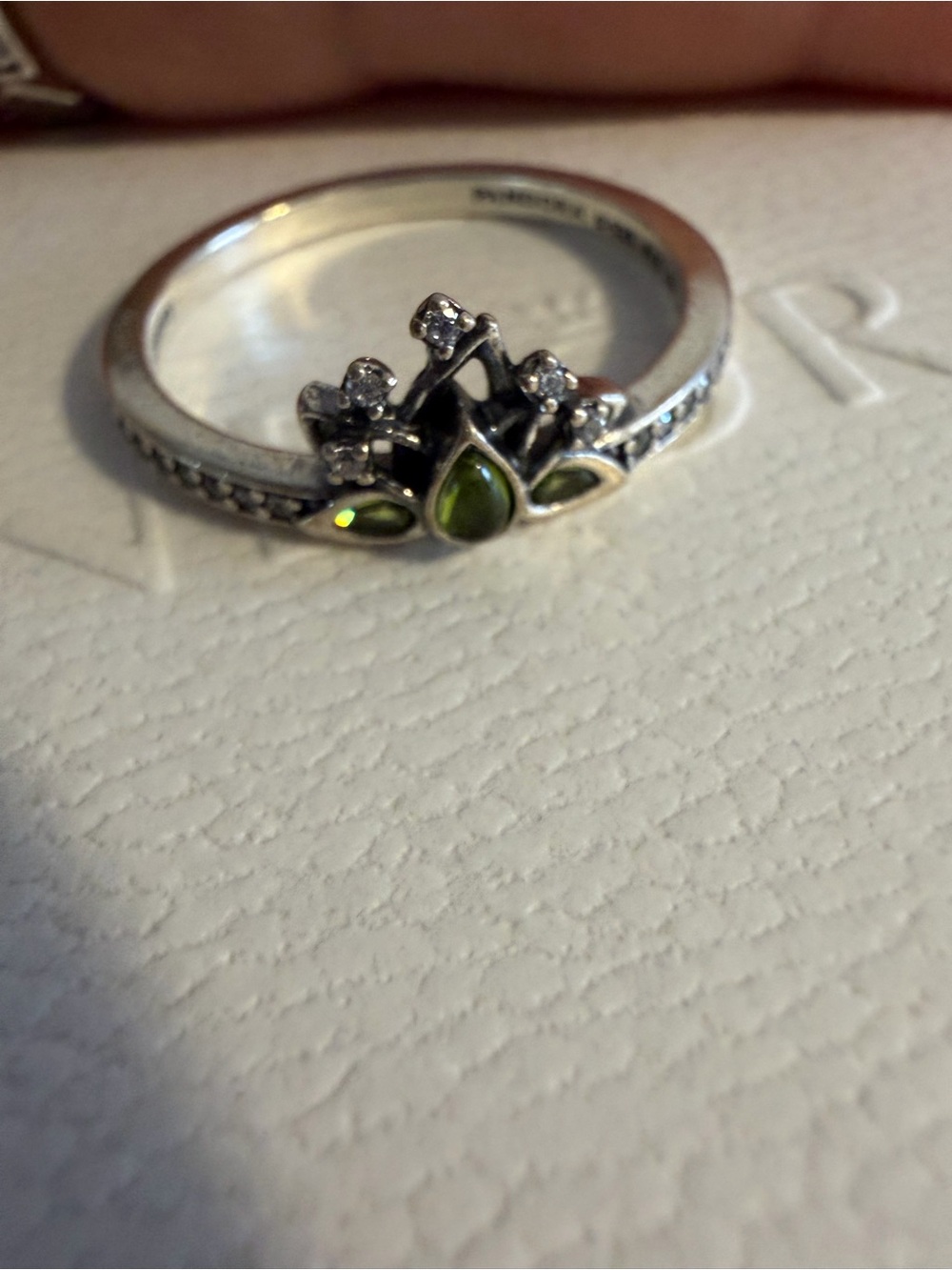 Pandora Silver Tiara Ring with Green Stones